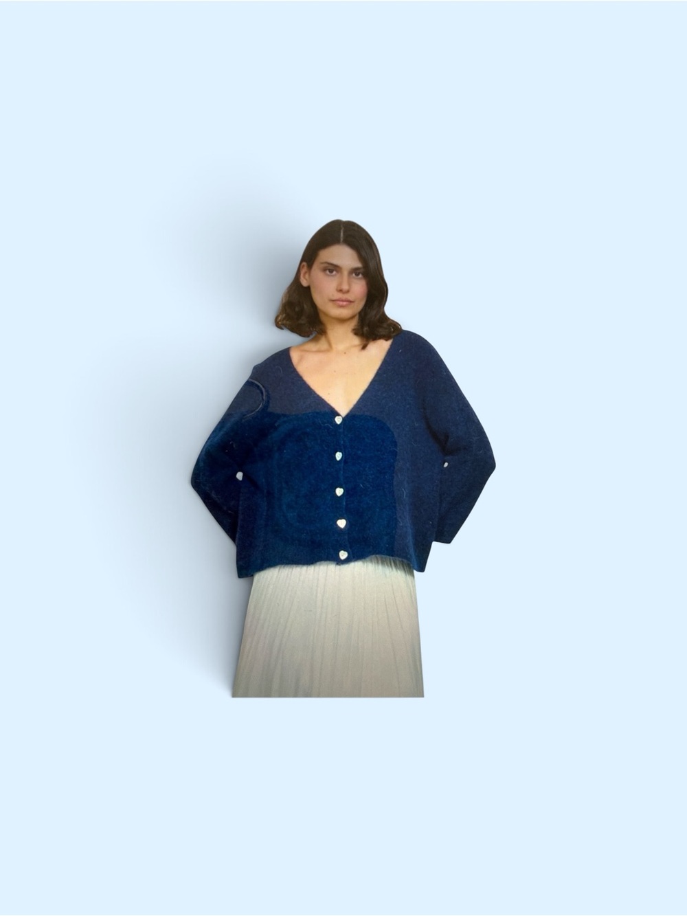 Italian Made Women’s Deep Blue V-Neck Button Cardigan Sweater